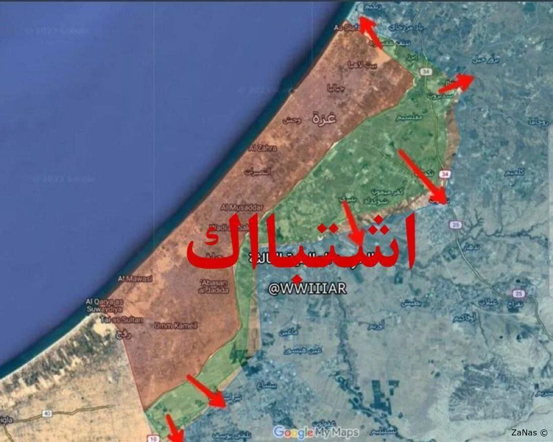 Карта продвижения ХАМАС - судя по всему внезапность достигнута полная.